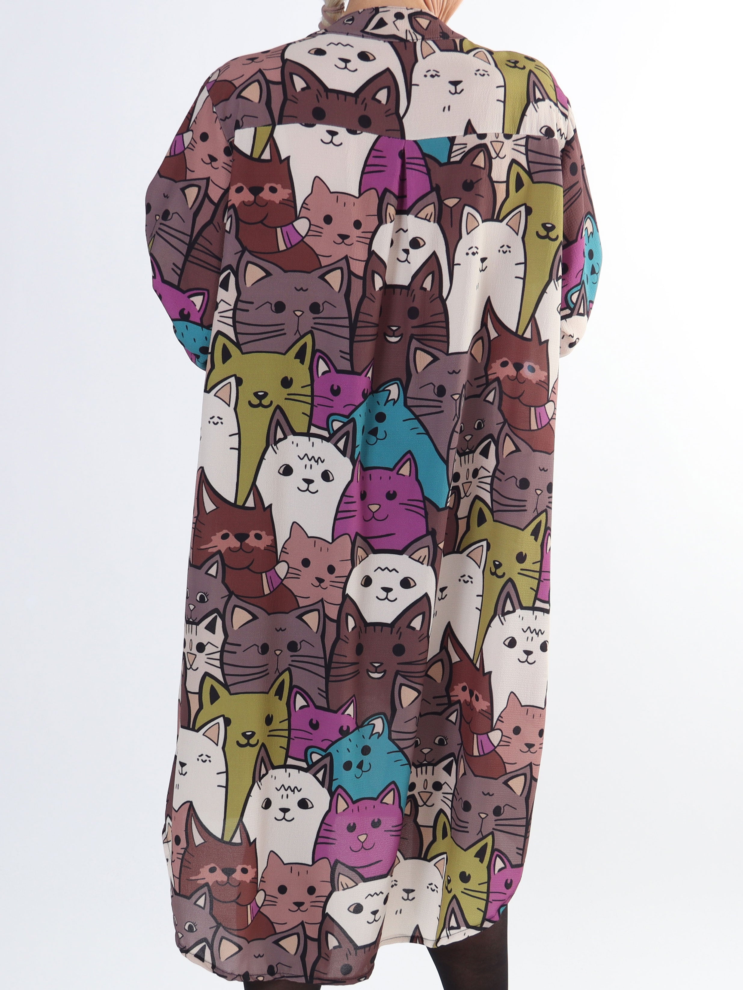 Vanesa Cat Long - Plus size let og luftig kjole med katteprint